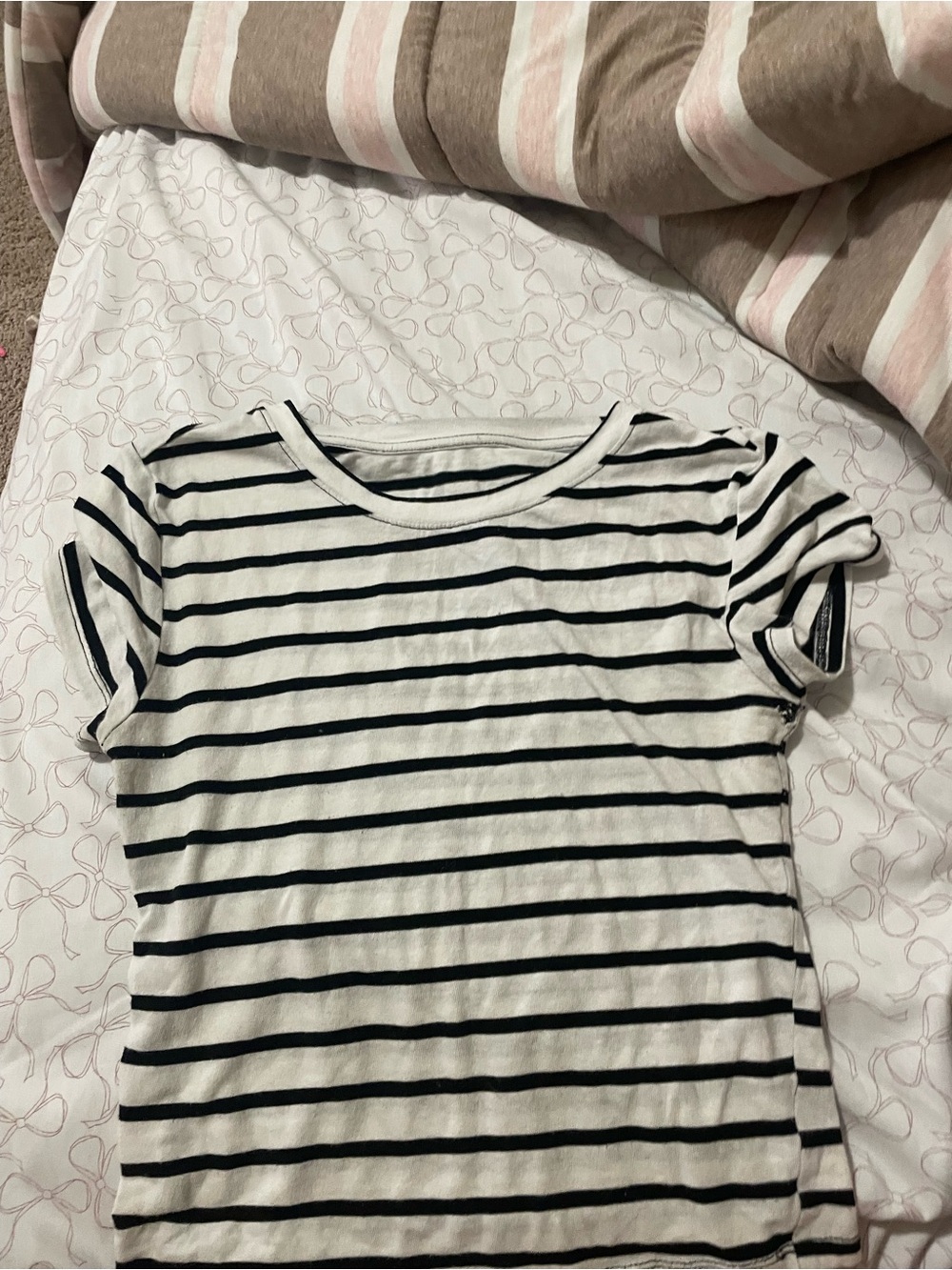 Girls' Black & White Striped Short Sleeve Tee - Classic Crew
